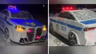 В Уральске мужчина слепил из снега полицейскую машину