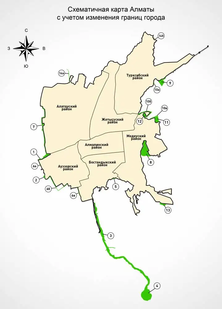 Схематичная карта Алматы с учетом изменения границ города, фото - Новости Zakon.kz от 19.05.2011 15:49