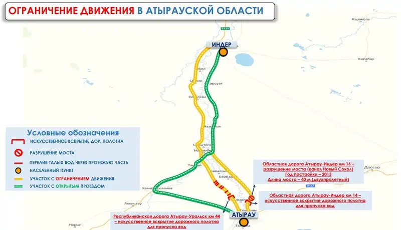 КазАвтоЖол, ограничение движения в Атырауской области, фото - Новости Zakon.kz от 24.05.2024 20:00