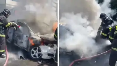 пожар в машине, фото - Новости Zakon.kz от 24.06.2024 18:19