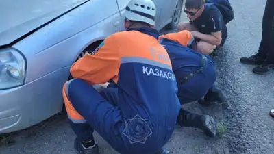 В Усть-Каменогорске сотрудники ДЧС спасли застрявшую под машиной собаку 