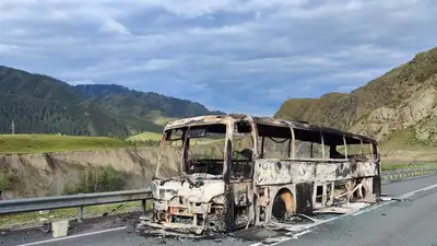 Следовавший из Казахстана в Монголию автобус полностью сгорел на трассе в России 