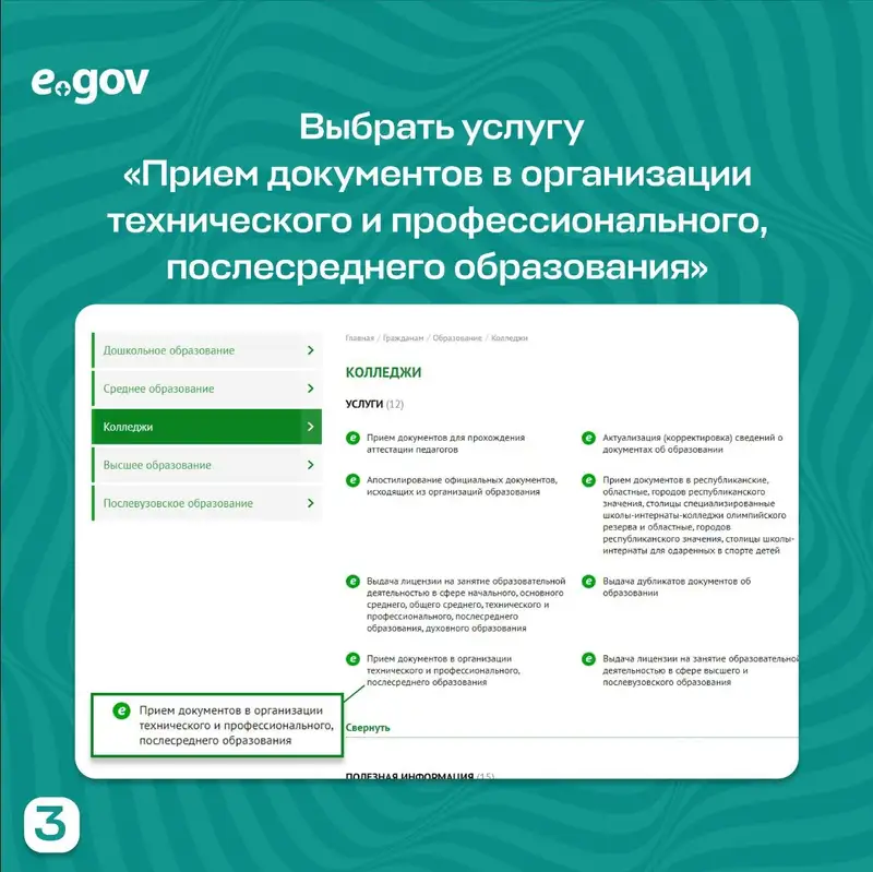 Как подать документы для поступления в колледж на портале eGov – пошаговая инструкция, фото - Новости Zakon.kz от 23.07.2024 13:35