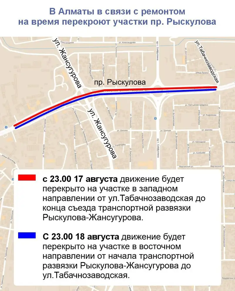 перекрытия участка улицы Рыскулова, фото — Новости Zakon.kz от 17.08.2024 09:40